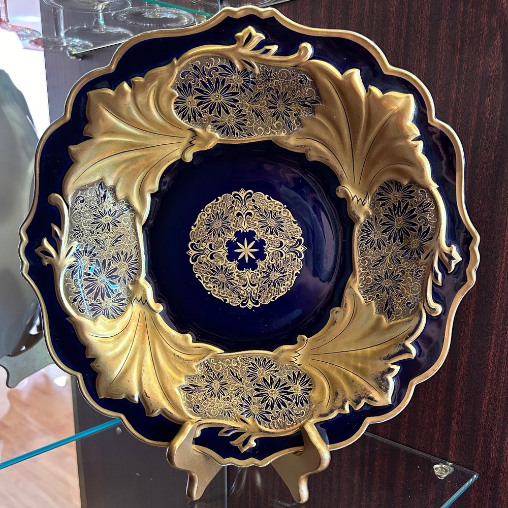 Weimar Jutta Cobalt and Gold Large Porcelain Platter